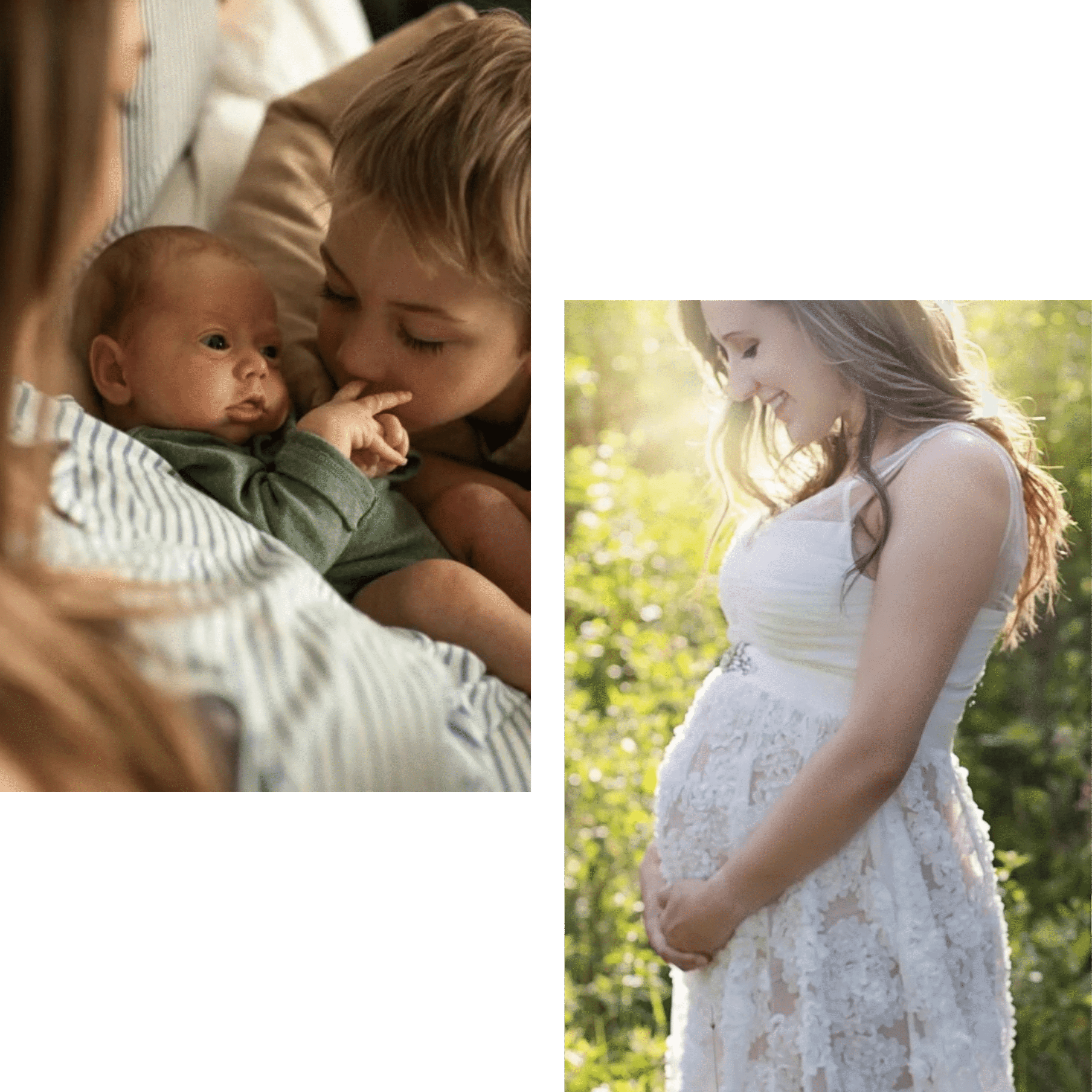 services-image-min Two photos, one depicting a mom, a baby, and a kid brother kissing the baby's hand. Another photo shows a pregnant mom looking down at her belly, happy and blissful.